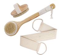 Brosse de Bain, Brosse de Douche pour le dos Corps avec Manche Long, Eponge Loofah Exfoliante Gratte-dos, Femmes Brosse de Massage, Poils Naturels