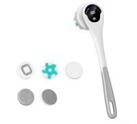 Brosse de bain électrique pour le dos, exfoliante pour le corps, brosse de douche avec long manche, ensemble de nettoyage en profondeur (gris)