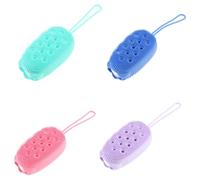 Brosse de Bain en Silicone Double Face, Moufles Exfoliant Corps et Visage | Kit 4 Pièces Anneau Suspendu, Massage Doux pour Circulation Sanguine, Ados Seniors