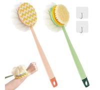 Brosse de Bain et Brosse Dorsale 2 en 1 - Manche Extra Long, Poils Doux, Boule de Douche Exfoliante, Luffa, Éponge Nettoyante pour Le Corps et La Peau, pour La Douche et Le Massage(2pcs-c)