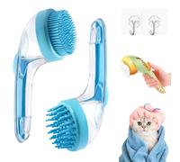 Brosse de bain magique pour animaux, brosse de bain 2 en 1 pour chiens et chats, brosse de lavage pour chiens avec distributeur de savon, pour chats, animaux à poils longs, courts (Blue)