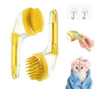 Brosse de bain magique pour animaux, brosse de bain 2 en 1 pour chiens et chats, brosse de lavage pour chiens avec distributeur de savon, pour chats, animaux à poils longs, courts (Yellow)