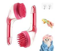Brosse de bain magique pour animaux, brosse de bain 2 en 1 pour chiens et chats, brosse de lavage pour chiens avec distributeur de savon, pour chats, animaux à poils longs, courts (Red)
