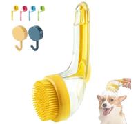 Brosse de bain pour animaux de compagnie avec distributeur de savon, brosse de bain 2 en 1 pour chiens, brosse de massage en silicone souple pour chat à poils longs et courts (jaune)