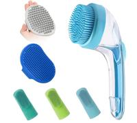 Brosse de bain pour chien - Brosse de lavage pour poils longs - Poils en silicone souple antidérapant - Appareil de massage de douche pour animaux de compagnie et chiots - Pour se laver, se brosser