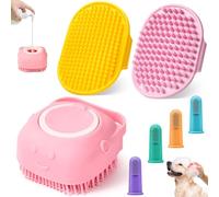 Brosse de bain pour chien - Brosse de shampooing avec poignée réglable en anneau - Brosse de massage douce pour chiens à poils courts et longs - Douche (rose, rose, jaune)