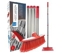 Brosse de balayage douce d'intérieur avec brosse multi-sections en acier inoxydable à long manche - Brosse de maison à poils doux pour nettoyer les sols de la maison et de la cuisine - Rouge