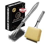 Brosse de Barbecue 3-en-1 | Brosse Grille Barbecue avec grattoir et éponge Haute résistance | Manche Long et Poils épais | pour grilles en Fonte et en Acier Inoxydable