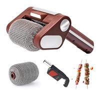 Brosse de barbecue rechargeable sans fil avec rouleau en acier inoxydable et souffleur de barbecue, lumière LED, passe au lave-vaisselle, sans poils, pas de préchauffage pour un nettoyage facile