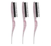 Brosse de coiffage de taquines de cheveux 3pcs 3 lignes de rat de nylon peigne de peigne de cheveux partage (Rouge pailleté)