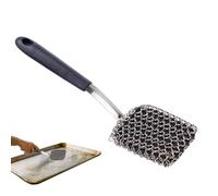 Brosse de cuisine - Tête à récurer en métal, poignée étendue, robuste | Longue brosse de nettoyage pour grille avec poils en acier et poignée douce, outil de récurage pour jardin, barbecue, camping
