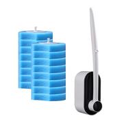 Brosse de cuvette de toilette avec recharges | Système de nettoyage de cuvette de toilette - Brosse avec 16 tampons de recharge de nettoyant pour salle de bain, accumulation de calcium, joints