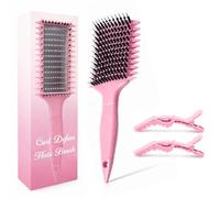 Brosse de définition de boucles avec pinces à cheveux - Outil démêlant pour cheveux secs ou mouillés, idéal pour cheveux bouclés, femmes et filles (rose)