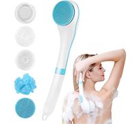 Brosse de Douche éLectrique,Brosse pour Le Dos Avec 4 TêTes De Lavage,Exfoliant Rotatif Multifonctionnel,Brosse à Dos Rechargeable Sans Fil pour Le Dos pour Femmes Et Hommes Bleu