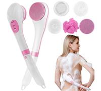 Brosse de Douche éLectrique,Brosse pour Le Dos Avec 4 TêTes De Lavage,Exfoliant Rotatif Multifonctionnel,Brosse à Dos Rechargeable Sans Fil pour Le Dos pour Femmes Et Hommes Rose