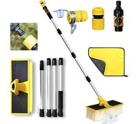 Brosse de Lavage de Voiture Avec Manche de 168 cm, Brosse de Lavage Télescopique, Avec Raccord D'eau, Balai de Lavage Avec Raccord de Tuyau, Brosse à Eau Pour Caravane, Voiture, Camion, Bus, Van