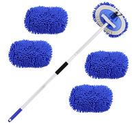 Brosse de lavage pour voiture, 160 cm, avec manche télescopique, kit de nettoyage, chiffons en microfibre, kit de nettoyage 2 en 1, anti-rayures, brosse télescopique de rechange (3 têtes de