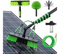 Brosse de Lavage Télescopique 3,6-20m, Perche de Nettoyage en Fibre Carbone avec Raccord d’Eau, Raclette,Balai à Toile d’Araignée,Distributeur Savon, pour Toiture,Panneaux Solaires (10m,35cm Brosse)