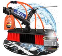Brosse de lavage télescopique avec manche télescopique 4,9 m - 4 buses puissantes + raclette et distributeur de savon - Barre télescopique de nettoyage de fenêtre pour installation PV - Jardin d'hiver