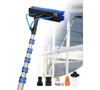 Brosse de lavage télescopique VEVOR, tige de nettoyage de 11 m, tête de brosse pivotante à 180° et tuyau de 20 m, pour le nettoyage des fenêtres à la maison et des terrasses en panneaux solaires