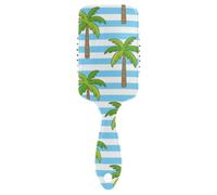 Brosse de massage pour cheveux bouclés avec manche ergonomique Bleu et blanc rayé en noix de coco