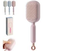 Brosse de massage rétractable - Brosse à cheveux auto-nettoyante - Anti-statique - Démêlage du cuir chevelu - Pour femmes et hommes - Tous types de cheveux - Utilisation sèche et humide (rose)