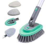 Brosse de Nettoyage 3 en 1 avec Manche de 147,3 cm de Long, Brosse à récurer Amovible à Poils rigides, 3 tampons à récurer, 2 têtes de Brosse pour Salle de Bain, Cuisine, Mur, Baignoire, évier (Vert)