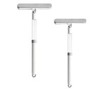 Brosse de nettoyage 3 en 1 double face pour fenêtre - Brosse suceur intégrée - Manche télescopique - Multifonction - Pour la maison, le bureau et la voiture - Blanc