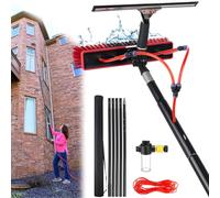 Brosse de nettoyage de 15 m - Poteau d'alimentation en eau avec raclette réglable en caoutchouc et distributeur de savon - Connecteur de tuyau universel pour panneaux solaires