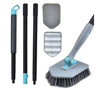 Brosse de Nettoyage de Douche avec Long Manche, Brosse à récurer 3 en 1 pour Baignoire et carrelage avec Long Manche Extensible de 127 cm, Brosse à récurer à Poils rigides Amovibles pour Le Nettoyage