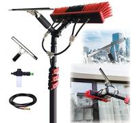 Brosse de nettoyage de fenêtre avec raclette et distributeur de savon, manche télescopique alimenté à l'eau, 3,6-10,8 m, en aluminium, idéal pour panneaux solaires, brosse de 35 cm