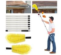 Brosse de Nettoyage de Gouttière de 310cm, Brosse de Nettoyage Pliable avec 2 Brosses, Brosse Telescopique de Nettoyage de 8 Pôles D'épissure, pour Nettoyer Feuilles/Fenêtres/Gouttières/Murs