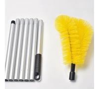 Brosse de nettoyage de gouttière en aluminium avec longueur réglable et tête d'angle flexible conçue pour accéder à tous les coins des gouttières, toits et murs pour un entretien efficace (jaune)