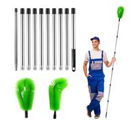Brosse de nettoyage de gouttière télescopique de 4,7 m avec 10 poteaux, nettoyeur de gouttière de toit extensible pour nettoyer les feuilles, les débris, les gouttières de fenêtre