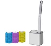 Brosse De Nettoyage De Lave-Toilettes avec des Recharges De Pinceaux De Toilettes De 54Pcs, Système De Nettoyage De Salle De Bain avec Caddie De Rangement, Conception Automatique du Couvercle,Gris