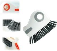 Brosse de nettoyage de rainures 2 en 1 multifonction avec poils durs et grattoir caché, brosse de nettoyage pour joints de porte coulissante (gris)