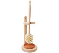 Brosse de nettoyage de toilettes, manche de 35,6 cm de long avec support, poils de chanvre solides pour un nettoyage en profondeur, design en bois de hêtre naturel pour un nettoyage écologique de