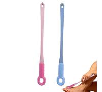 Brosse de nettoyage des orteils, brosse de douche pour pieds avec long manche, poils doux pour soins des ongles, fissures, crevasses, peaux mortes, personnes âgées et adultes handicapés (rose + bleu)