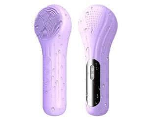 Brosse de nettoyage du visage en silicone avec fonction de chauffage et de vibration, étanche, rechargeable, 5 forces réglables, nettoyage en profondeur, exfoliant et massage (Pu