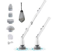 Brosse de nettoyage électrique 2 modes - 280 & 380 tr/min, Réglable - 4 têtes de brosse interchangeables & manche d'extension réglable 1055-1190 mm, Étanche - angle 90°, 135° & 180°, Salle de bain