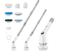 Brosse de nettoyage électrique 7 en 1 avec poignée réglable, tête interchangeable, 2 vitesses, long manche pour carrelage et baignoire IPX7