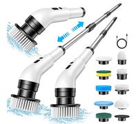Brosse de Nettoyage électrique, 9 en 1 Brosse Nettoyage Electrique, 2 Modes, Brosse de Nettoyage électrique, avec 34 à 130 cm, pour Salle de Bain (White)
