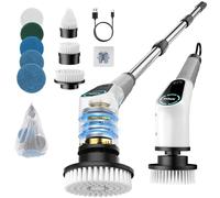 Brosse de Nettoyage électrique Rotative, Brosse de Douche avec 8 Têtes de Brosse Remplaçables, Electric Spin Scrubber avec Manche Extensible, 2 Vitesses Réglables, pour Baignoire, Coulis, Carrelage