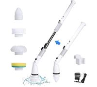 Brosse de nettoyage électrique Spin Frottoir étanche avec 4 têtes de brosse interchangeables et tige télescopique réglable, appareil de nettoyage de carreaux mur salle de bain cuisine sol coins fenêtr