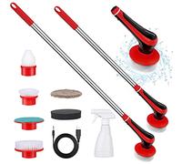 Brosse de Nettoyage électrique Turbo Scrubber avec 6 têtes de Brosse, Brosse de Nettoyage de Sol, Brosse de Nettoyage pour carrelage, Appareil de Nettoyage pour Cuisine, Voiture, Baignoire(Rouge)