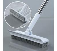 Brosse de nettoyage Joybos® avec long manche, brosse à récurer pour sol, brosse de nettoyage 2-en-1 pour sol et murs avec grattoir flexible, manche long, brosse à poils durs 2-en-1 avec grattoir Polyp