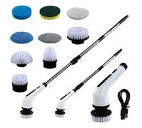 Brosse de nettoyage motorisée avec 9 têtes de brosse interchangeables et poignée réglable pour la cuisine et les sols