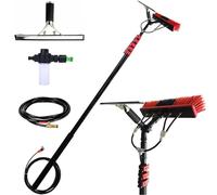 Brosse de nettoyage motorisée de 3,6 m avec alimentation en eau Clete Kit de nettoyage pour panneaux solaires avec raclette en caoutchouc et distributeur de savon pour toits et panneaux solaires