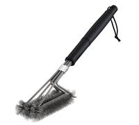Brosse de nettoyage pour barbecue avec grattoir, poils en acier inoxydable, 45 cm de long, noire