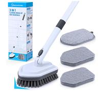 Brosse de Nettoyage Pour Douche à Long Manche de 52"/132cm, Tampon à Récurer 3 en 1 Avec Bouton de Verrouillage, Récureur de Carreaux Pour Nettoyer La Salle de Bains, Les Toilettes,Le Sol,La Baignoire
